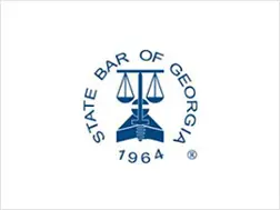 A blue and white logo of the state bar of georgia.