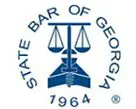 A blue and white logo for the state bar of georgia.