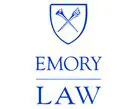 A blue and white logo for emory law.